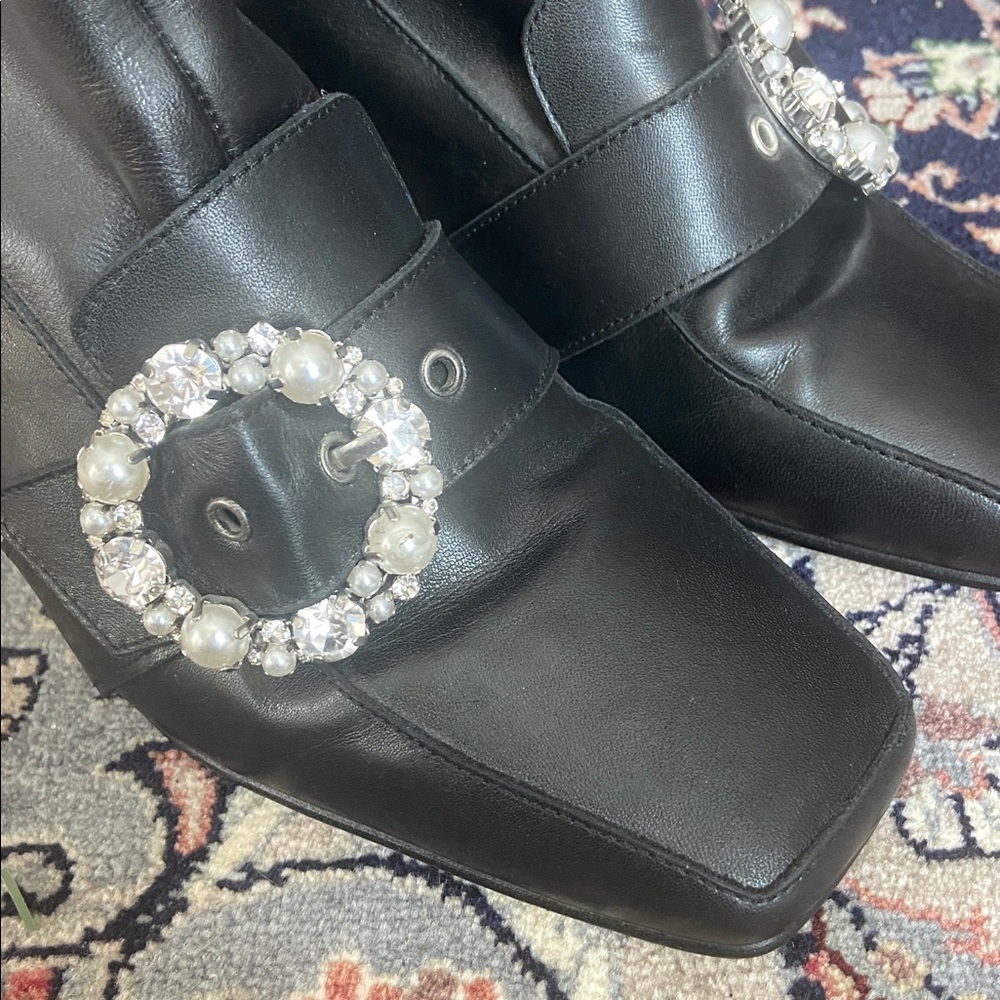 ALOHAS Anastassia Black Ankle Boots with Rhinestone Buckle Square Toe - Picture 4 of 16